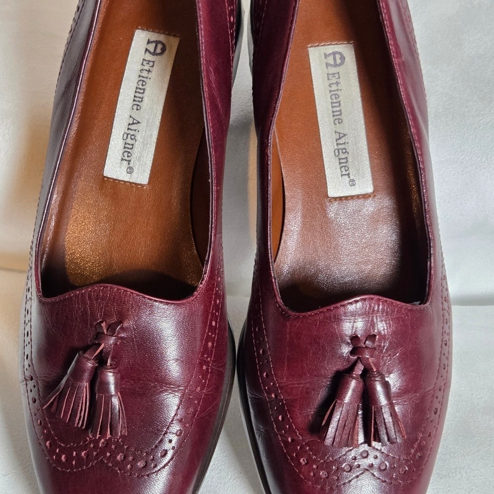 Etienne Aigner Canterbury Burgundy Leather Tassel Loafers Wingtip Brogue 7.5M - Picture 4 of 9